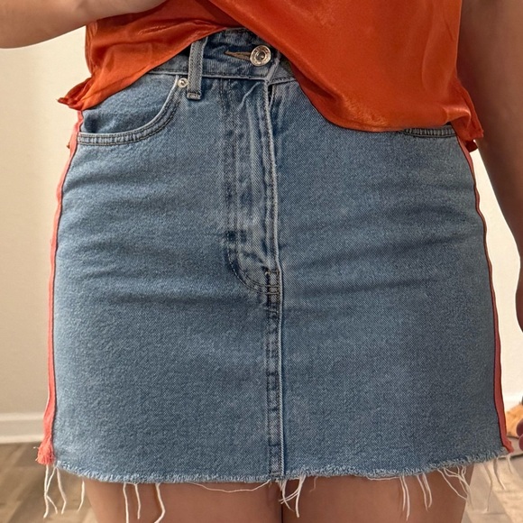 Zara Authentic Denim by TRF Skirt Small Red White Stripes Detail - Picture 8 of 8